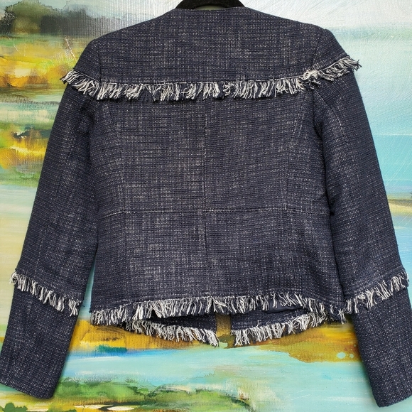 Banana Republic Factory Navy Fringe Boucle Jacket - Picture 4 of 12